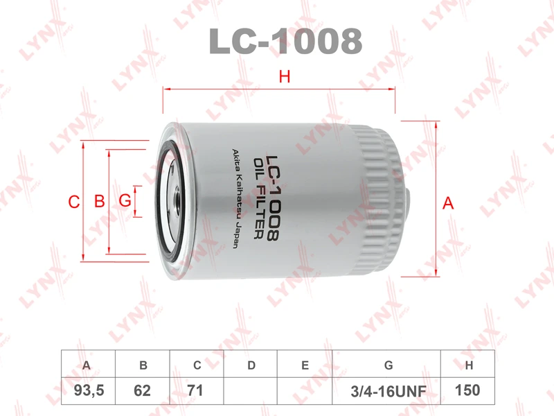 Фильтр масляный · LYNXAUTO LC1008