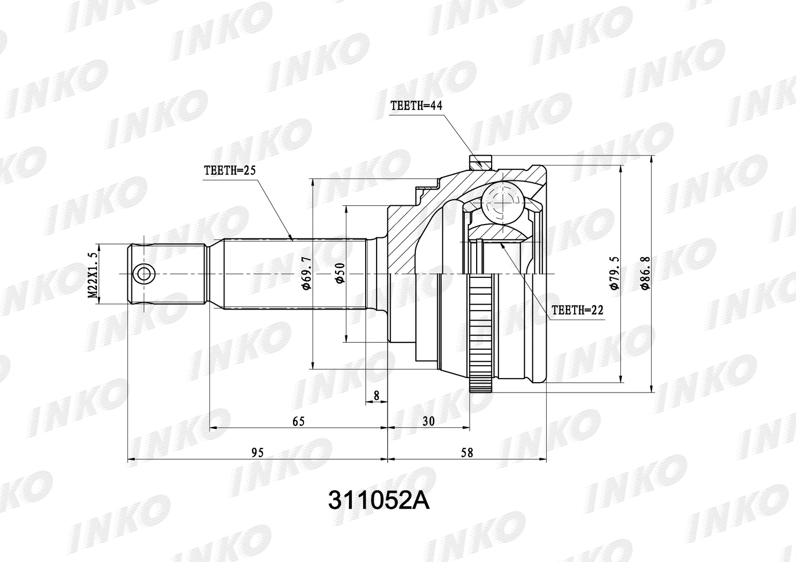 ШРУС внешний 25/22 ABS 44 | перед прав/лев | · INKO 311052A