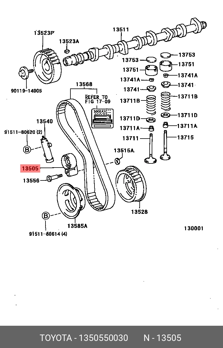 Ролик натяжной ГРМ · TOYOTA 1350550030