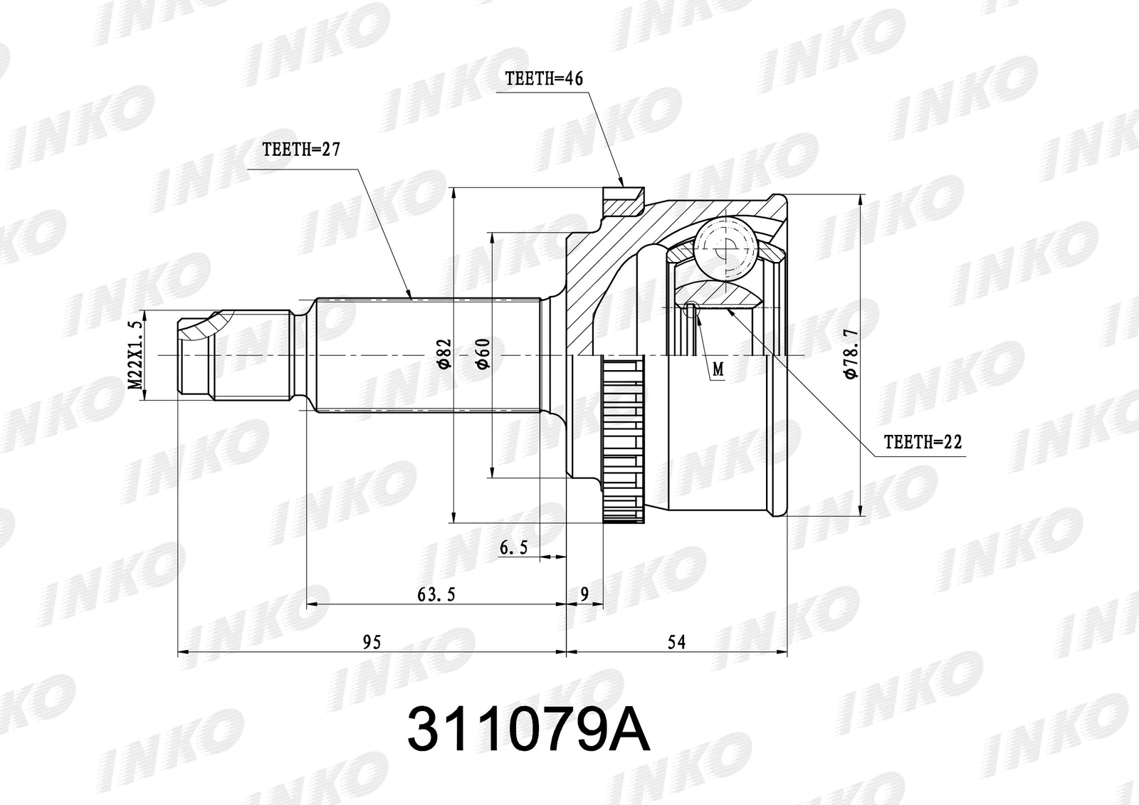 ШРУС внешний 27/22 ABS 46 | перед | · INKO 311079A