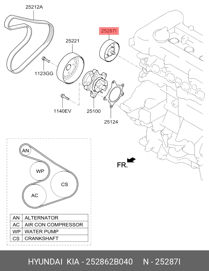 Ролик промежуточный навесного оборудования · HYUNDAI/KIA 252862B040
