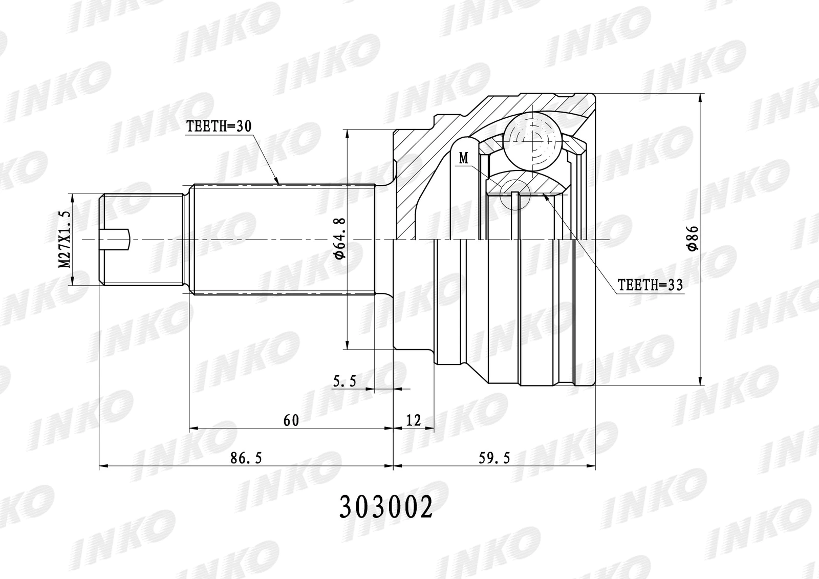 ШРУС внешний 30/33 | перед прав/лев | · INKO 303002