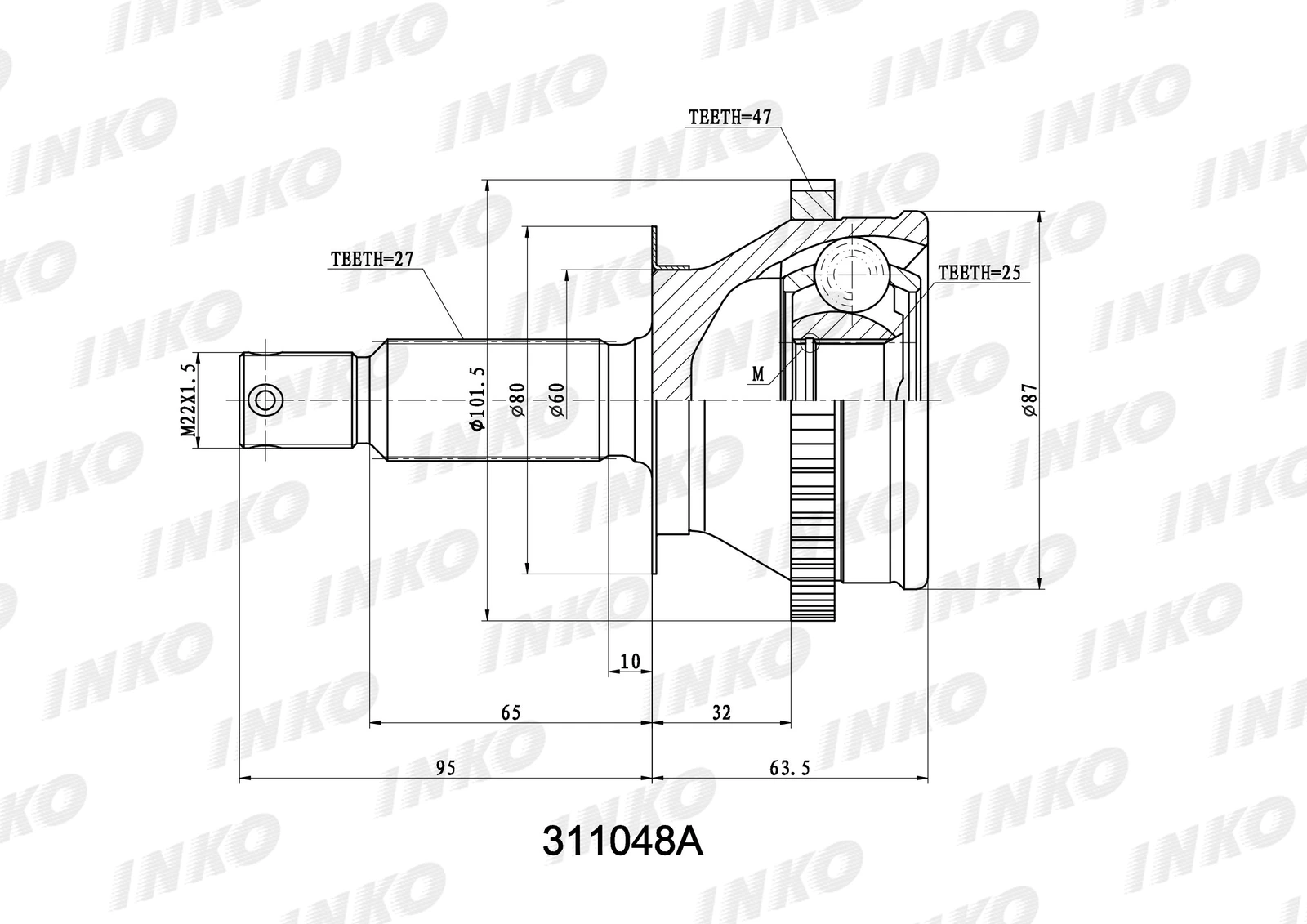 ШРУС внешний 27/25 ABS 47 | перед прав/лев | · INKO 311048A