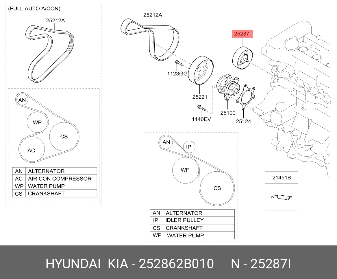 Ролик промежуточный навесного оборудования · HYUNDAI/KIA 252862B010