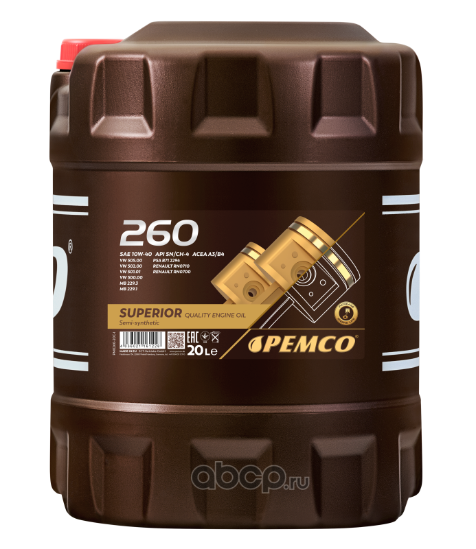 10W-40 SN/CH-4, A3/B4 20л (полусинт. мотор. масло)