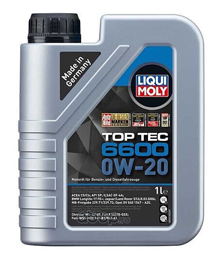 0W-20 Top Tec 6600, API SN Plus + RC, 1л (HC-синт.мотор.масло) для BMW, Mercedes-Benz, Opel