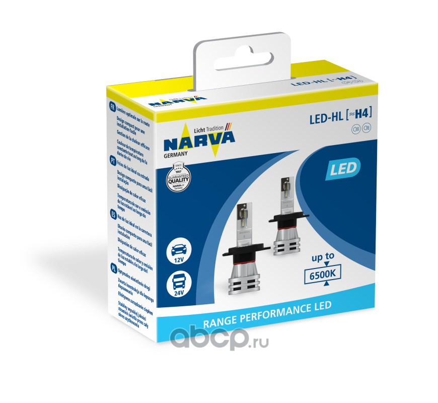 Комплект светодиодных ламп LED H4 RPL2 12В/24В 6500К X2