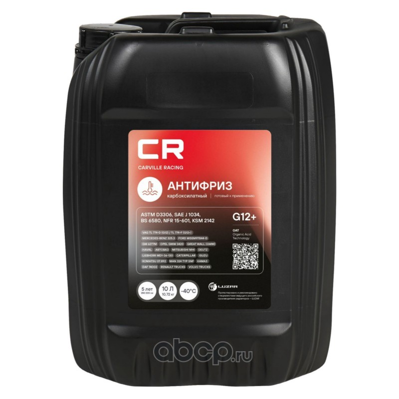 Антифриз, готовый раствор CR G12+ карбоксилатн. флоур., красный -40°С, 10л/10.74кг