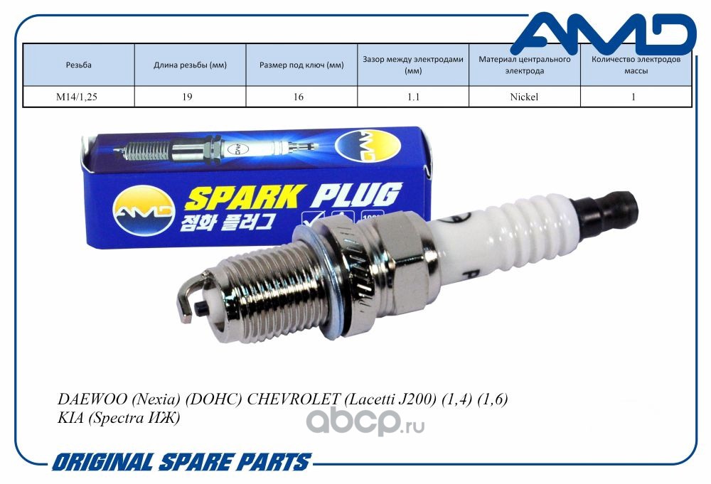 Свеча зажигания 96130723/BKR6E-11/AMD.PL33 (Nickel) AMD