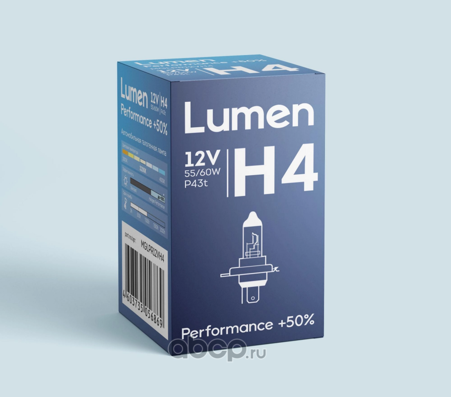 Галогенная лампа H4 Performance +50% 12V- 60/55W P43t