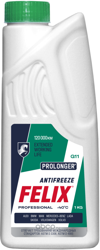 Антифриз, готовый раствор FELIX Prolonger G11, зеленый, HOAT, -40 °C, 1кг · FELIX 430206030
