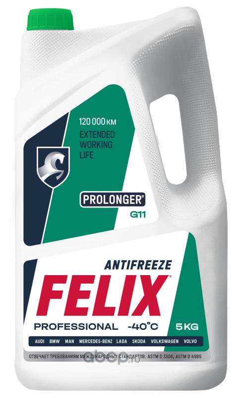 Антифриз, готовый раствор FELIX Prolonger G11, зеленый, HOAT, -40 °C, 5кг