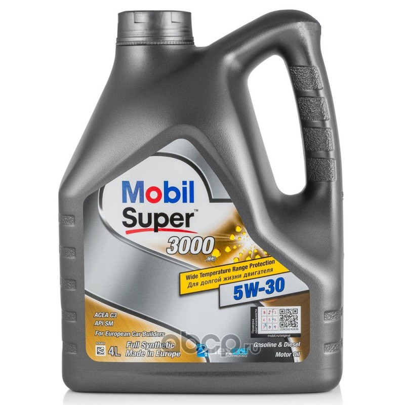 5W-30 Mobil SUPER 3000 XE1 (синт. мотор. масло), SM/SL C3, 4 л.