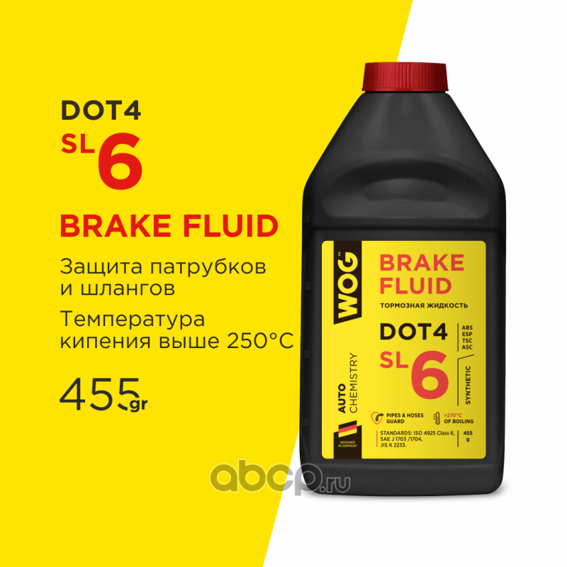 Тормозная жидкость синтетическая SL6 DOT4 , 455г.